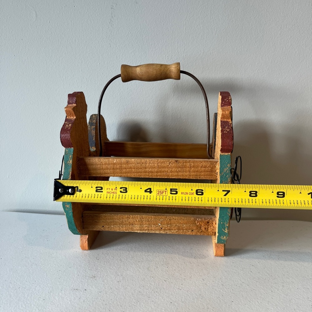 Farmhouse Rustic Wooden Chicken Storage Basket with Handle, Painted - Picture 4 of 5